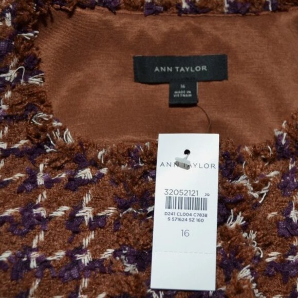 Ann Taylor Brown Cherrywood Fringe button-up Tweed Blazer/Jacket - Picture 9 of 9